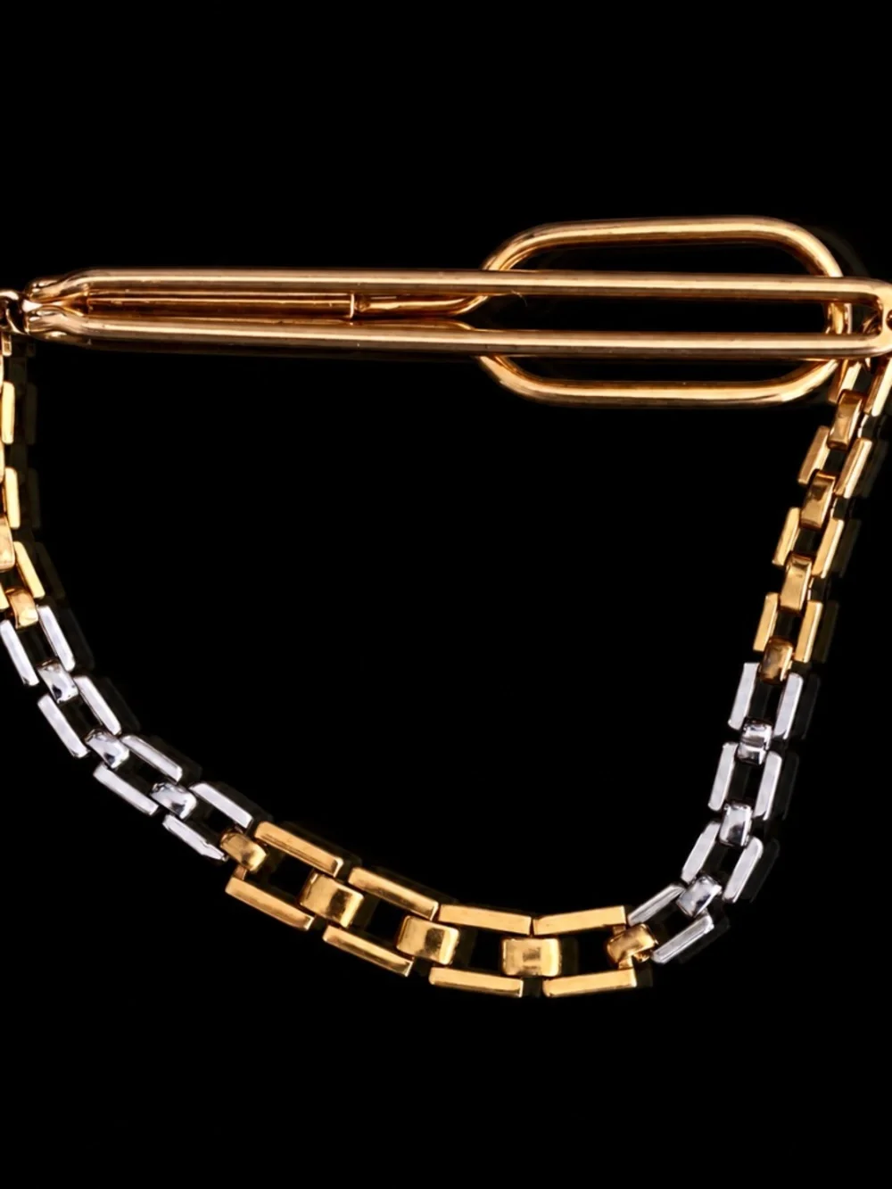 1930s Swank Tie Bar with Twist  Square Link Chain Rolled Gold Pat No 1865995